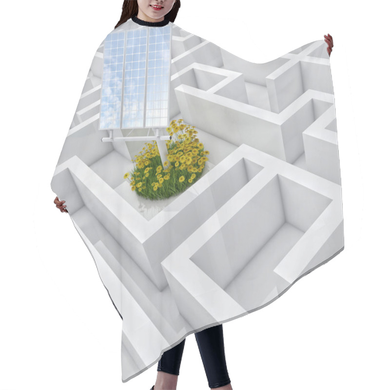 Personality  White Labyrinth, Problem Solved, Solar Panel With Grass And Flowers In Abstract Maze Hair Cutting Cape