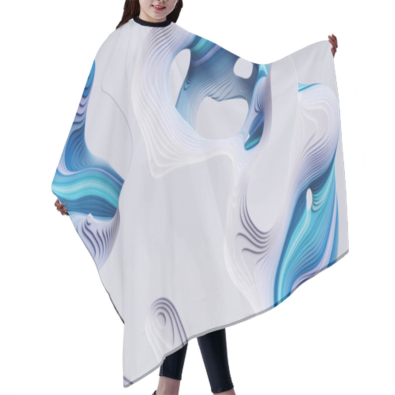 Personality  3d Render, Abstract Modern White Blue Background With Flat Curvy Shapes And Wavy Lines, Marbling Effect Hair Cutting Cape