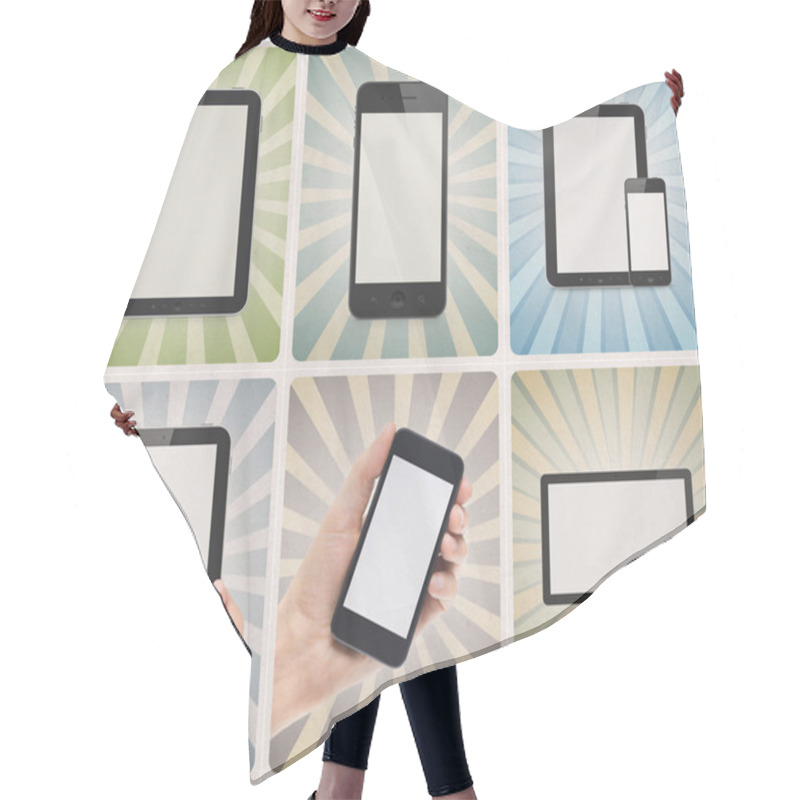 Personality  Modern Devices On Retro Background Set Hair Cutting Cape