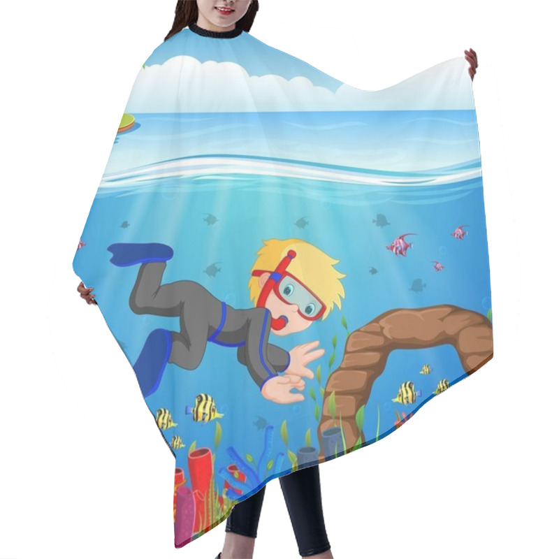 Personality  Cartoon Boy Diving In The Sea Hair Cutting Cape