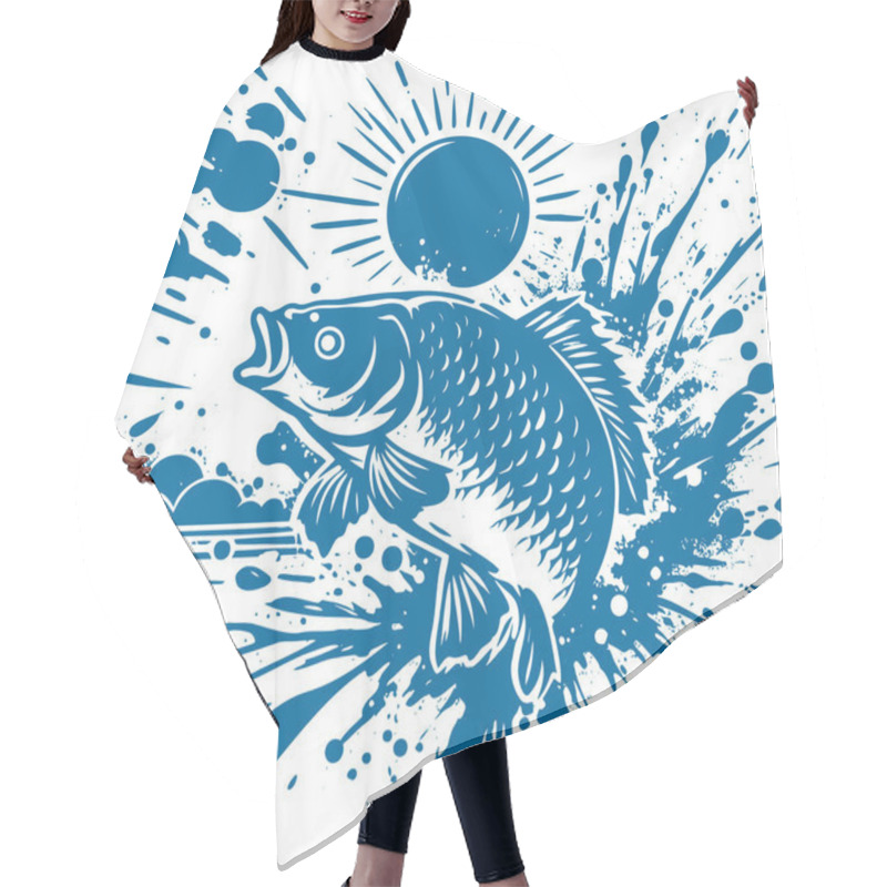 Personality  Dynamic Blue Fish Splash Art With Sunburst Hair Cutting Cape