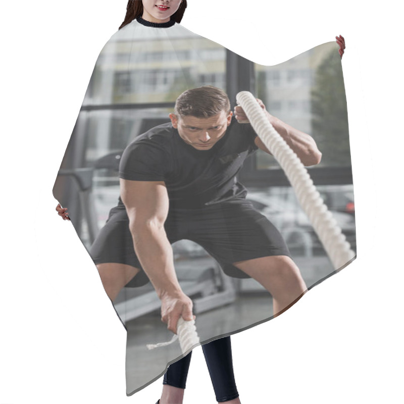 Personality  Handsome Sportive Bodybuilder Working Out With Ropes In Gym Hair Cutting Cape