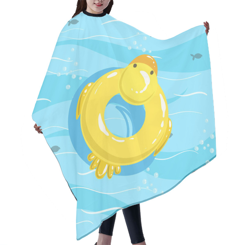 Personality  Toy Inflatable Duck Ring With Blue Sea Water On Background Hair Cutting Cape