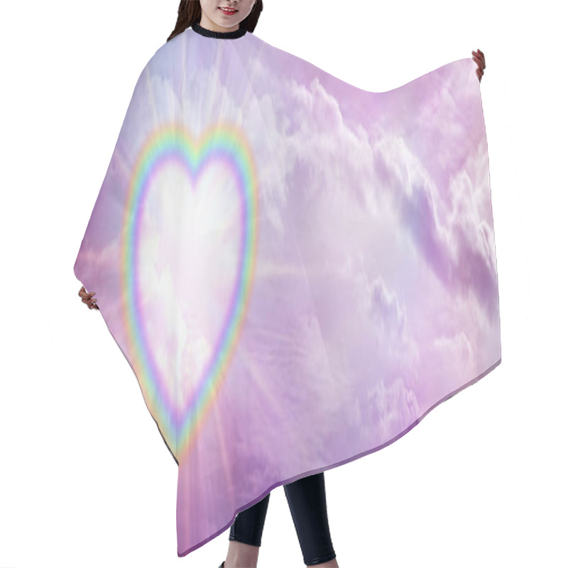 Personality  Rainbow Love Heart Romantic  Sky Message Banner - A Large Empty Multicoloured Border Illuminated  Heart Creating A Frame On Left Side Of Pink Sky Background With Copy Space For Messages Hair Cutting Cape