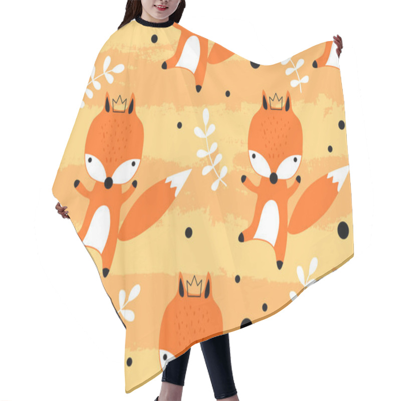 Personality  Seamless Pattern With Cute Fox Princess In Crown. Creative Childish Texture. Great For Fabric, Textile Vector Illustration. Perfect For Wallpaper, Pattern Fill, Web Page Background, Surface Textures Hair Cutting Cape