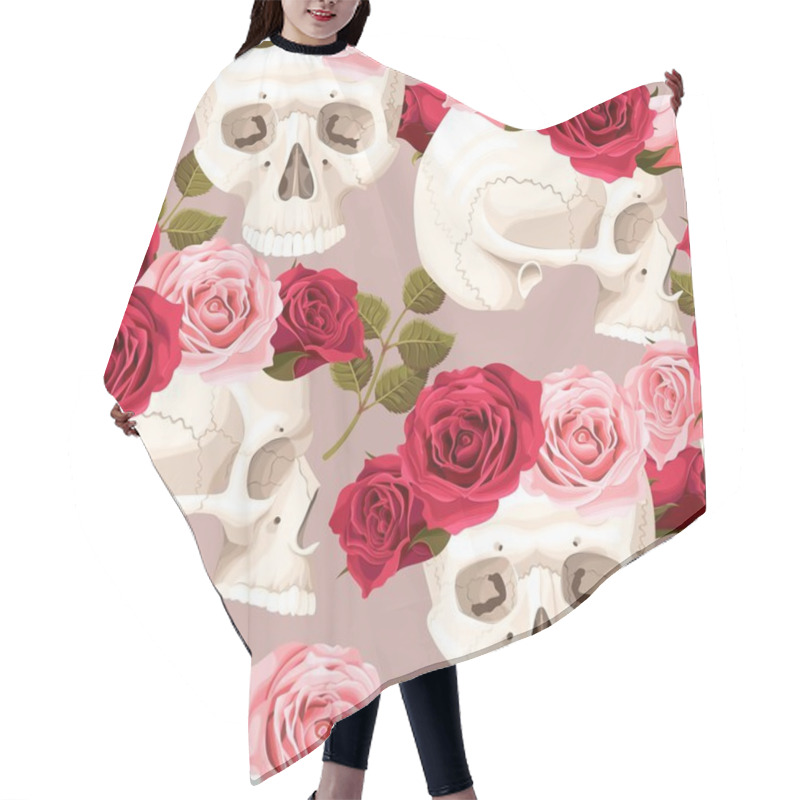 Personality  Skulls And Roses Seamless Hair Cutting Cape