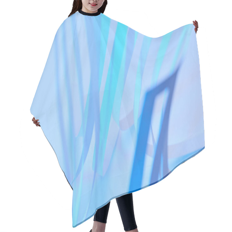 Personality  Close Up View Of Paper Stripes On Neon Blue Background Hair Cutting Cape