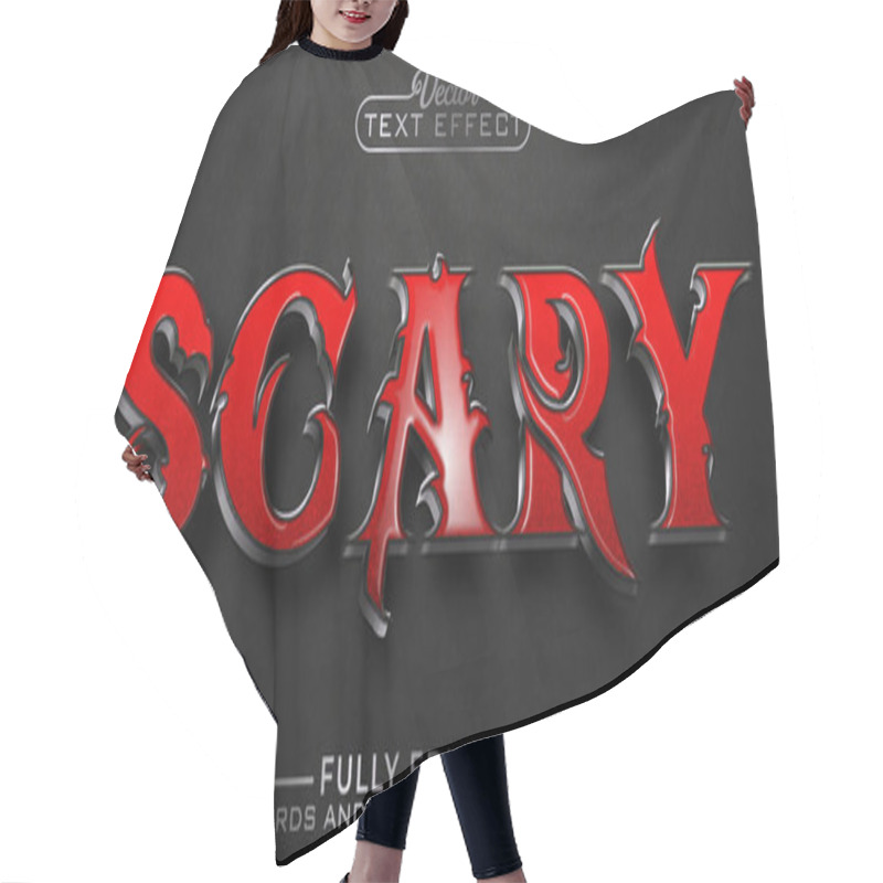 Personality  Red And Silver Scary Editable Text Effect Template Hair Cutting Cape