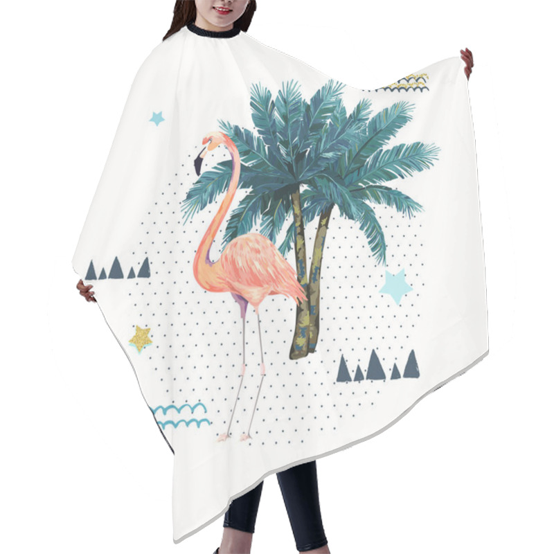 Personality  Abstract Geometric Poster With Flamingo. Summer Tropical Design. Hair Cutting Cape