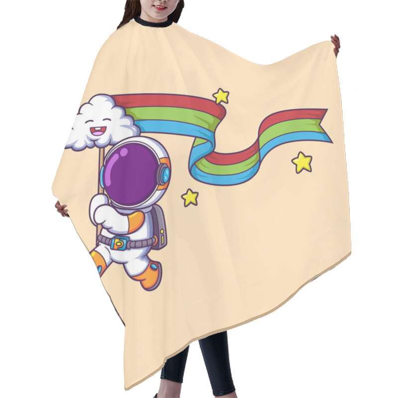 Personality  Astronaut Cartoon Character Playing Cloud And Rainbow Of Illustration Hair Cutting Cape