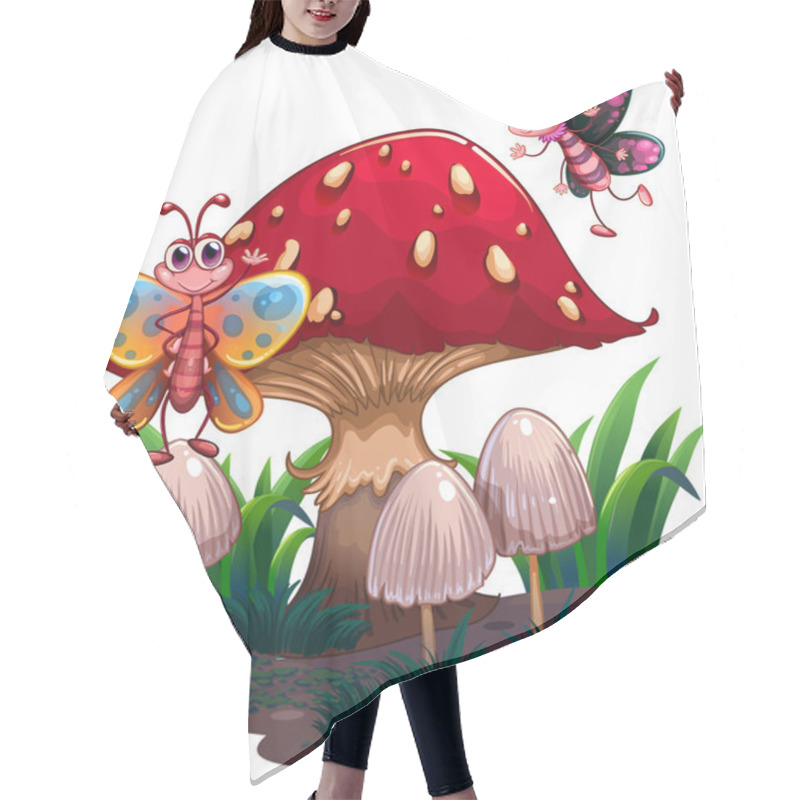 Personality  Butterflies Flying Near A Giant Mushroom Hair Cutting Cape