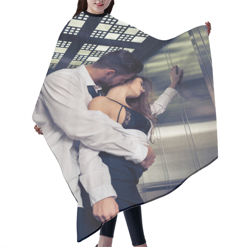 Personality  Sensual Business Couple Undressing In Elevator Hair Cutting Cape