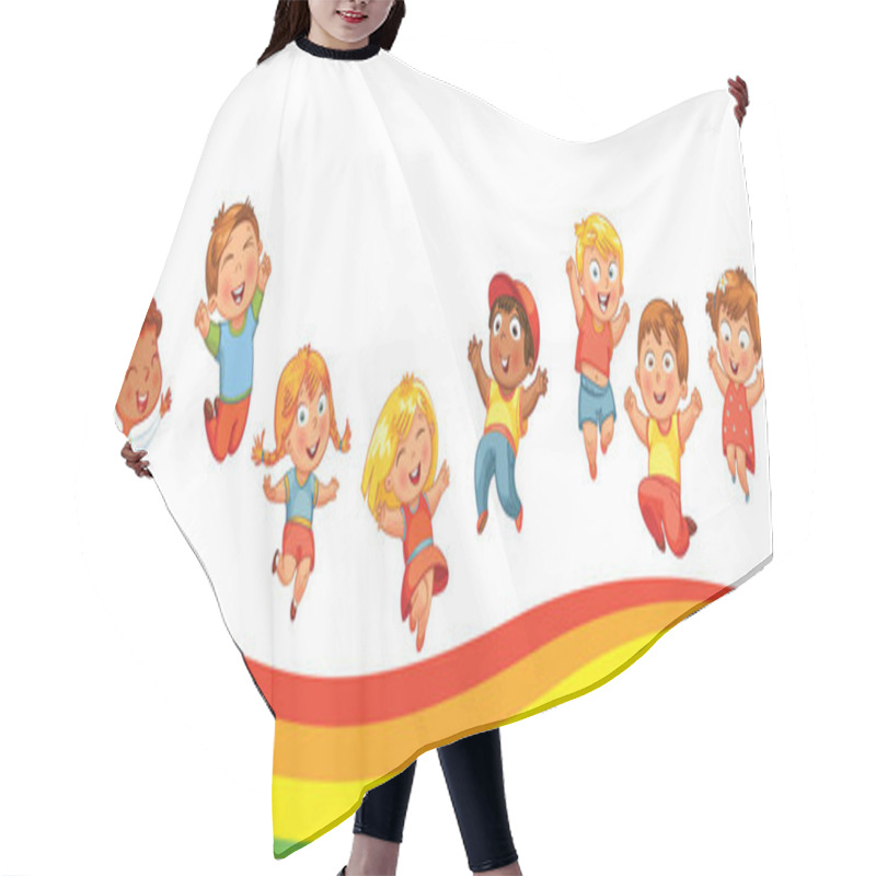 Personality  Kids Jumping On A Rainbow, Like On A Trampoline Hair Cutting Cape