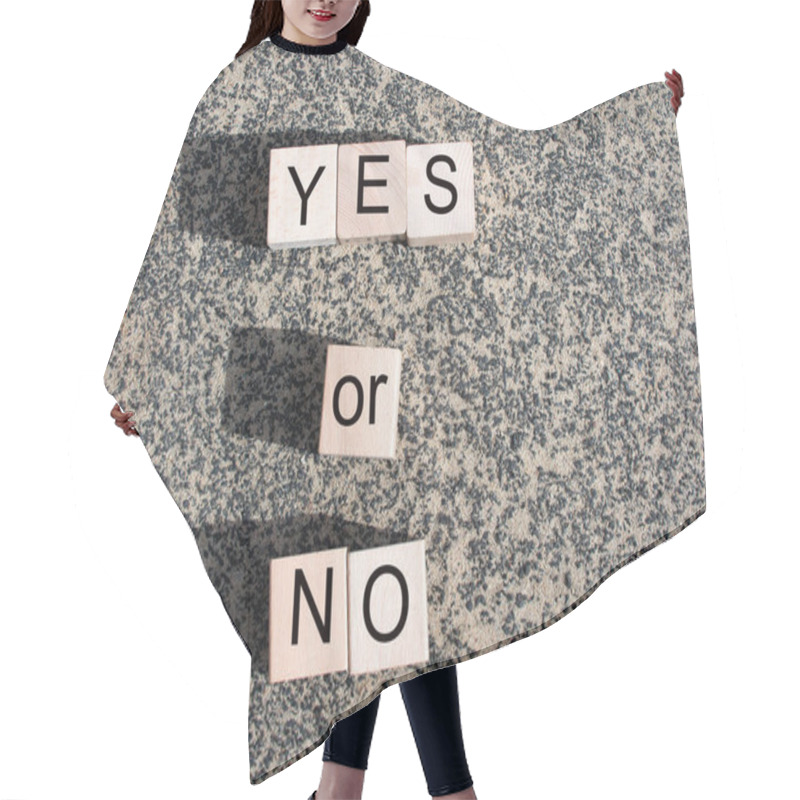 Personality  Yes, No Text On Blue Background. Yes No Balance Concept On Wooden Blocks. Hair Cutting Cape