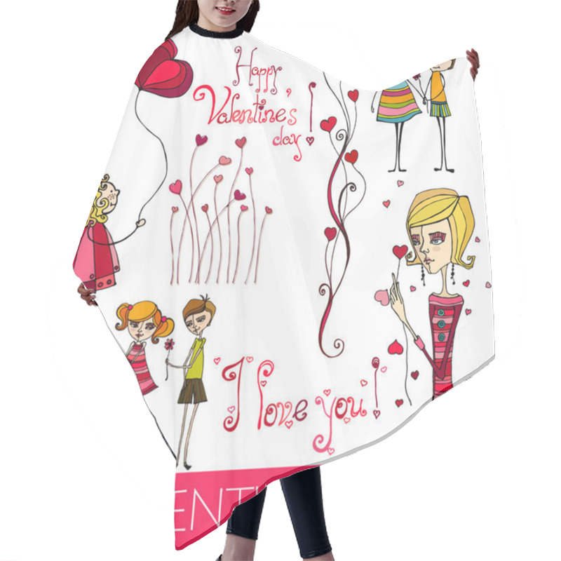 Personality  Set Of Valentine's Day Elements Hair Cutting Cape