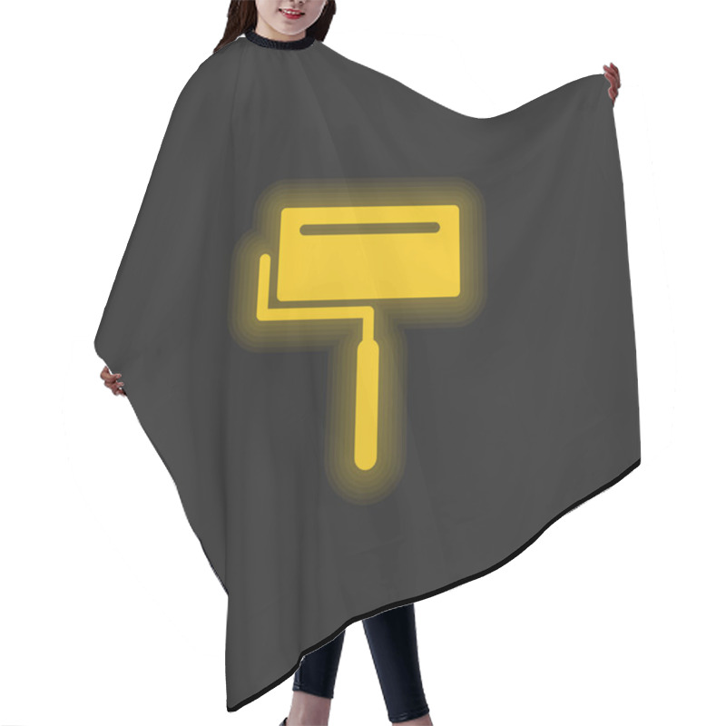 Personality  Big Paint Roller With Shine Yellow Glowing Neon Icon Hair Cutting Cape