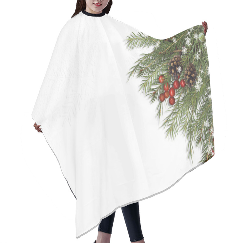 Personality  Christmas Tree Branch, Decorations With Holly On White Backgroun Hair Cutting Cape