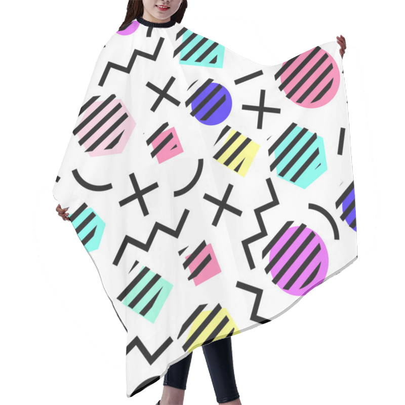 Personality  Vector Seamless Geometric Pattern. Memphis Style. Abstract 80s. Hair Cutting Cape