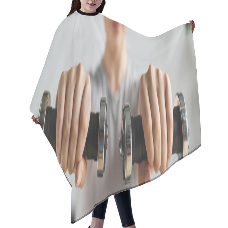 Personality  A Dedicated Young Woman Engages In A Home Workout While Showcasing Her Active Lifestyle And Fitness Goals. Hair Cutting Cape