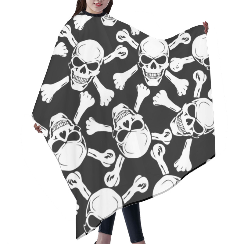 Personality  Vector. Evil Skull With Bones. Warning Sign Hair Cutting Cape