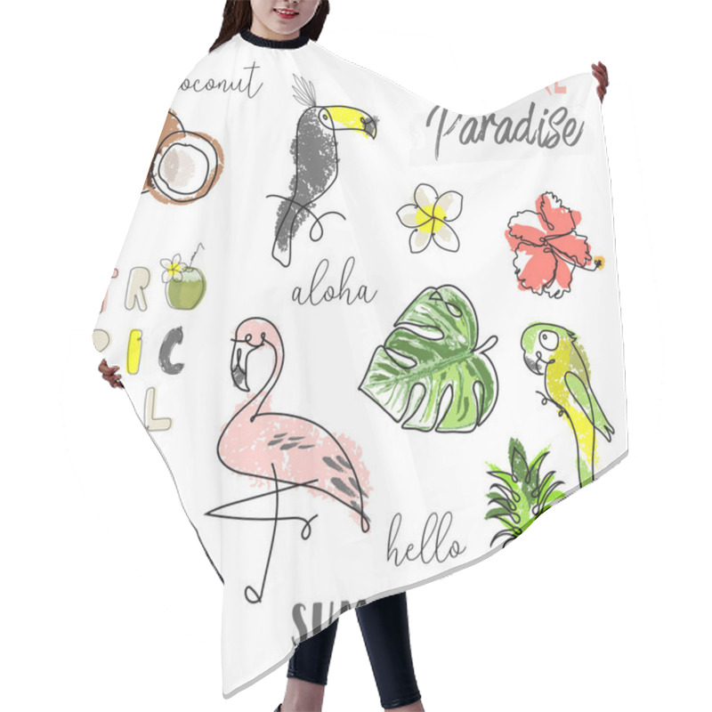 Personality  Cute Tropical Cartoon Doodle Hand Drawn Illustration With Different Summer Trendy Prints Of Wild Animals And Exotic Plants Hair Cutting Cape