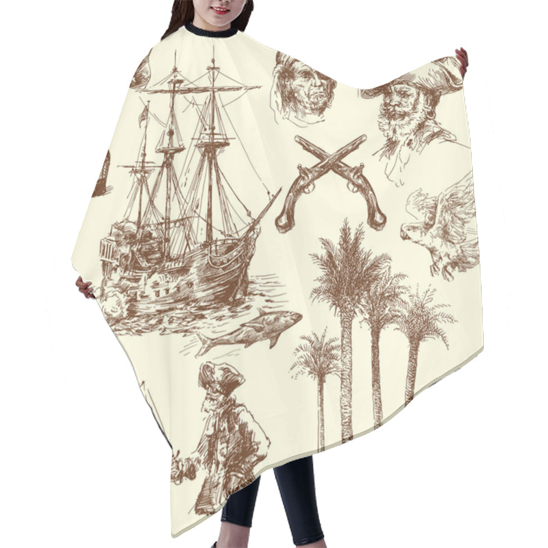 Personality  Pirates - Hand Drawn Collection Hair Cutting Cape