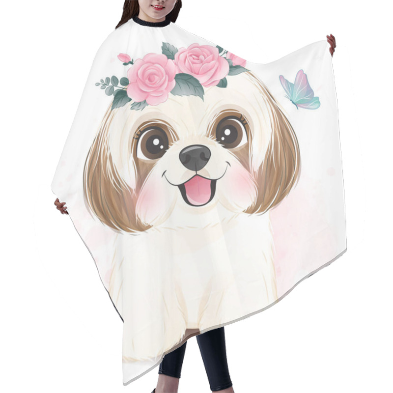 Personality  Cute Little Shih Tzu With Floral Illustration Hair Cutting Cape