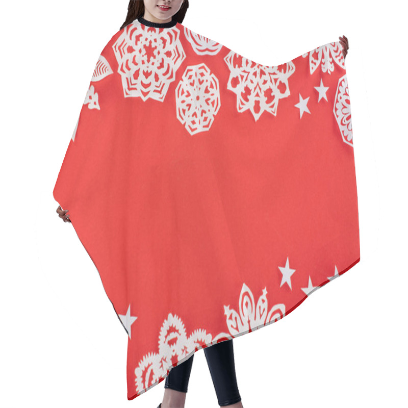 Personality  Christmas Background With White Paper Snowflakes, Isolated On Red With Copy Space Hair Cutting Cape