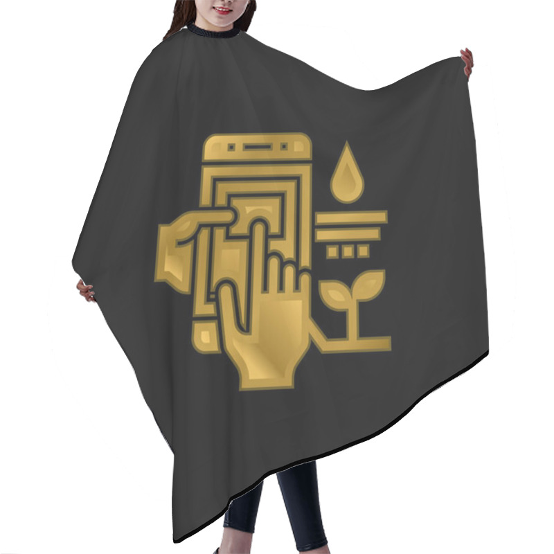 Personality  Agriculture Gold Plated Metalic Icon Or Logo Vector Hair Cutting Cape