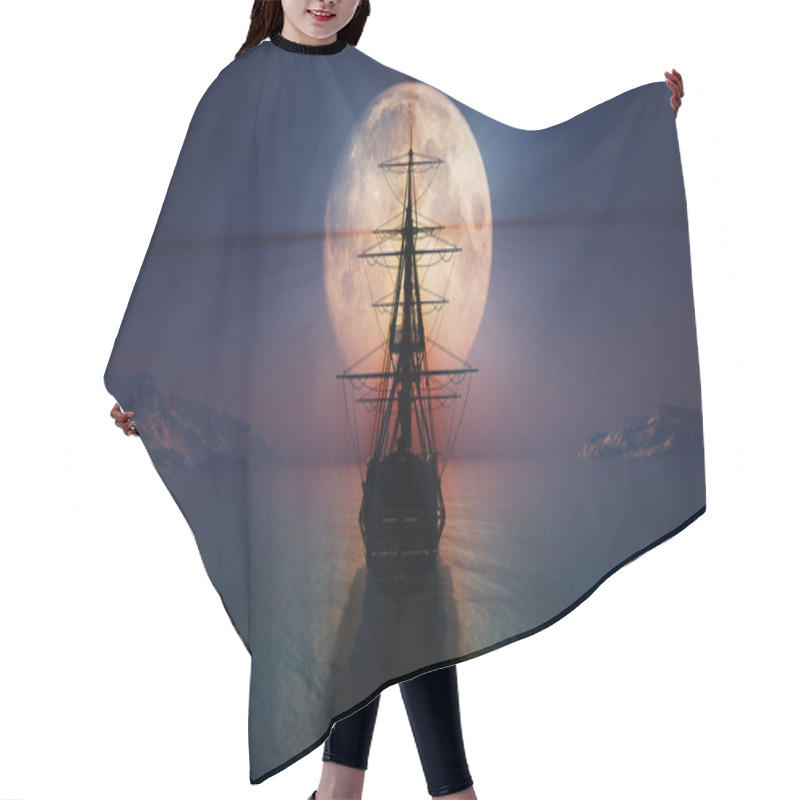 Personality  Old Ship In The Night Full Moon 3d Render Illustration Hair Cutting Cape