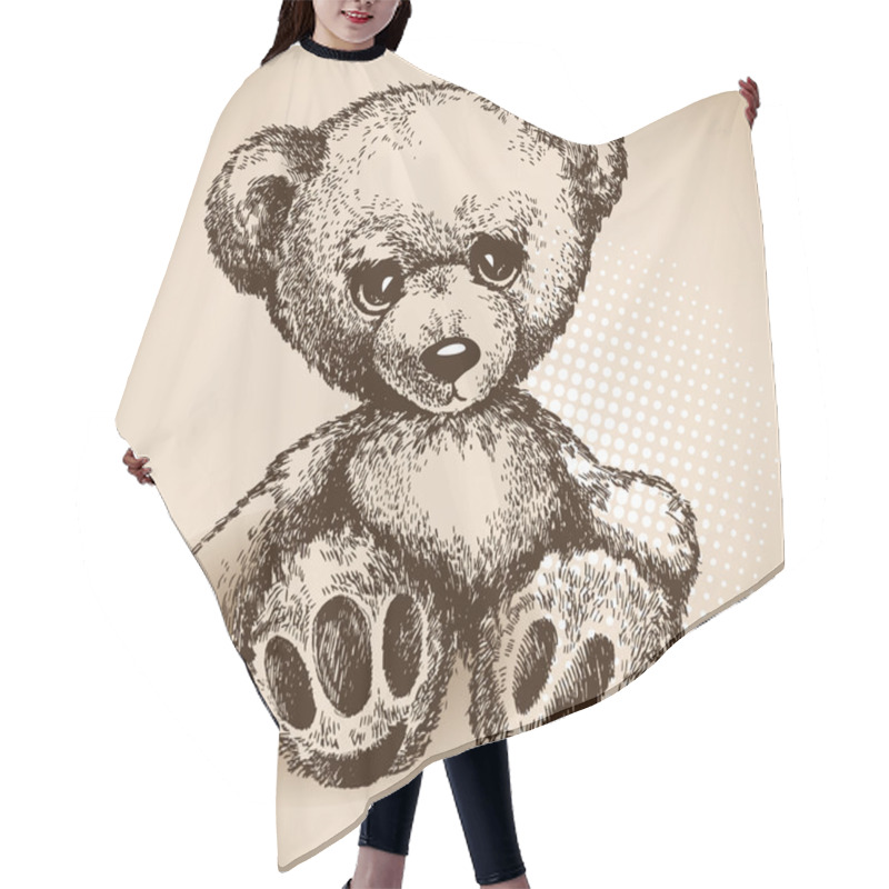 Personality  Teddy Bear Hand Drawing. Vector Hair Cutting Cape