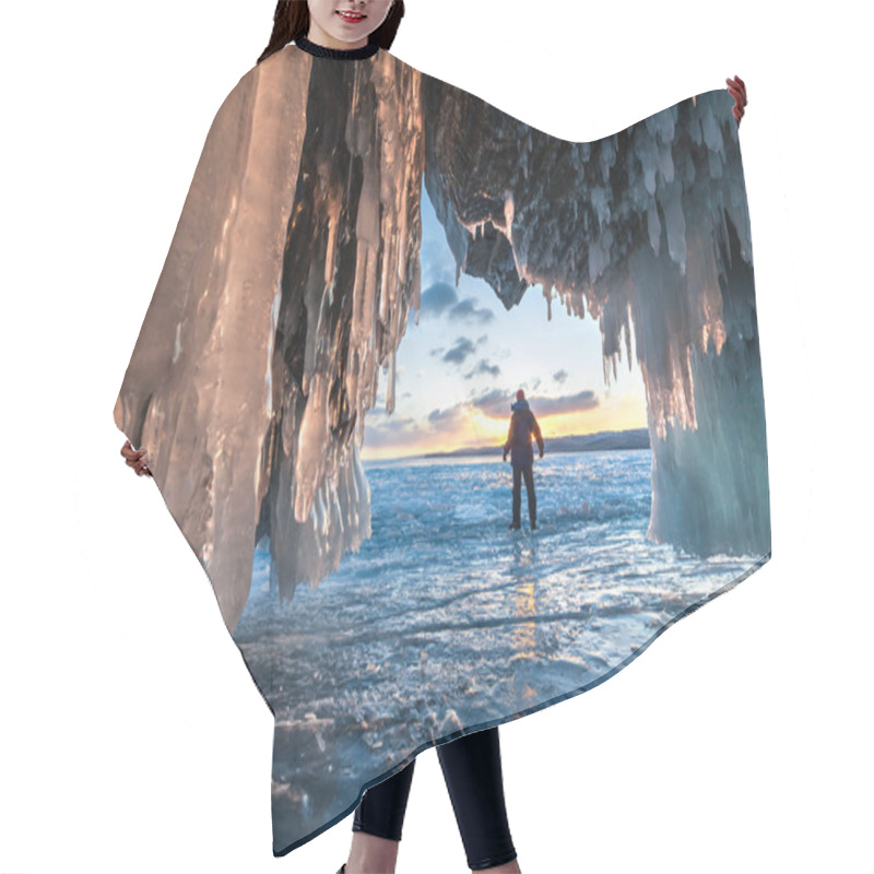 Personality  Hiker At The Ice Cave And Across Sunrise. Hair Cutting Cape