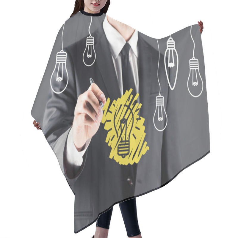 Personality  Businessman Drawing Light Bulb Hair Cutting Cape