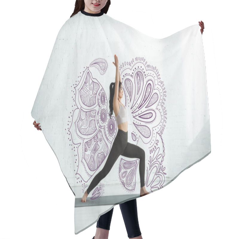 Personality  Calm Asian Woman Doing Yoga Exercise On Yoga Mat Near Mandala Ornament  Hair Cutting Cape