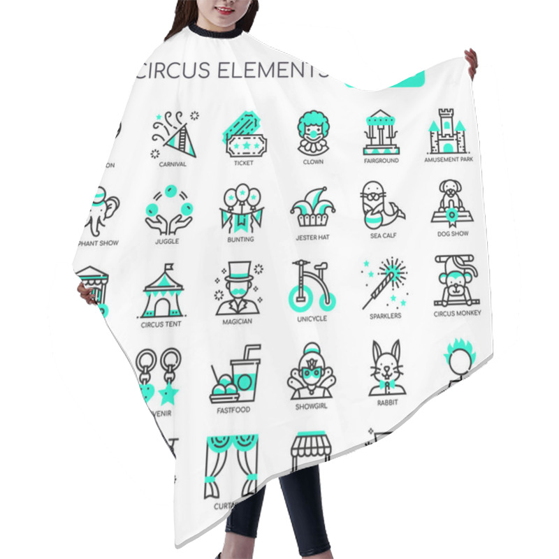 Personality  Circus Elements , Thin Line And Pixel Perfect Icons Hair Cutting Cape