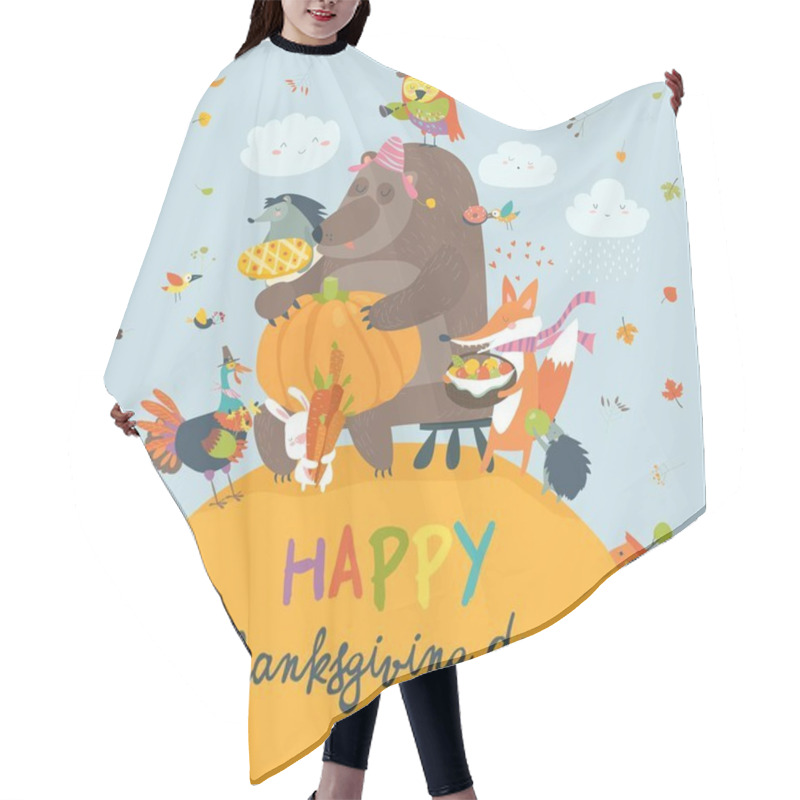 Personality  Cute Animals Celebrating Thanksgiving Day Hair Cutting Cape