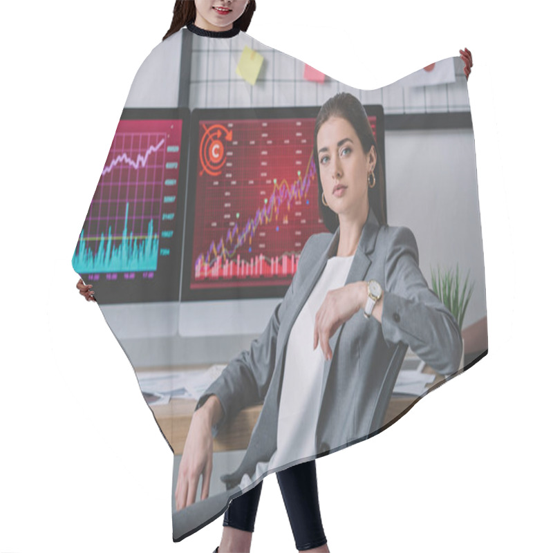 Personality  Information Security Analyst Looking At Camera While Working In Office  Hair Cutting Cape