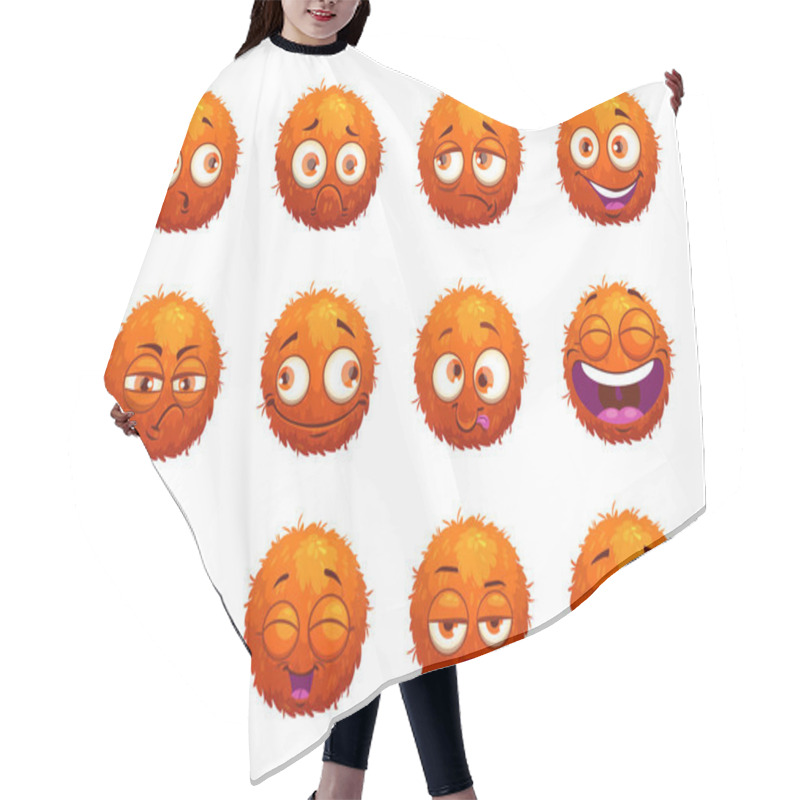 Personality  Funny Orange Round Characters Set. Hair Cutting Cape