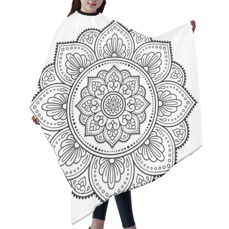 Personality  Circular Pattern In Form Of Mandala With Flower For Henna, Mehndi, Tattoo, Decoration. Decorative Ornament In Ethnic Oriental Style. Outline Doodle Hand Draw Vector Illustration. Coloring Book Page. Hair Cutting Cape