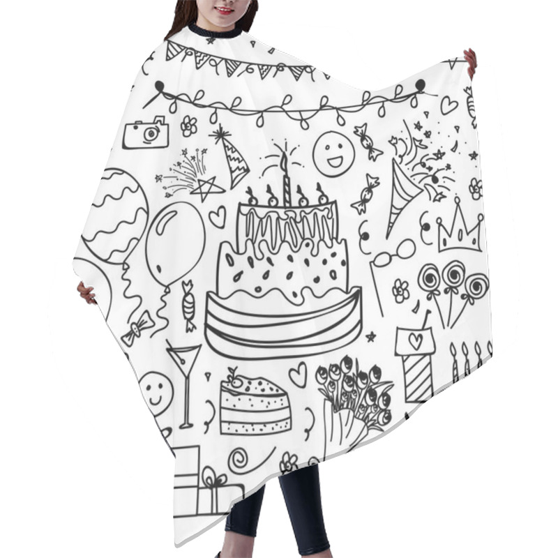 Personality  Hand Drawn Doodle Elements Set For Party And Birthday. Hair Cutting Cape