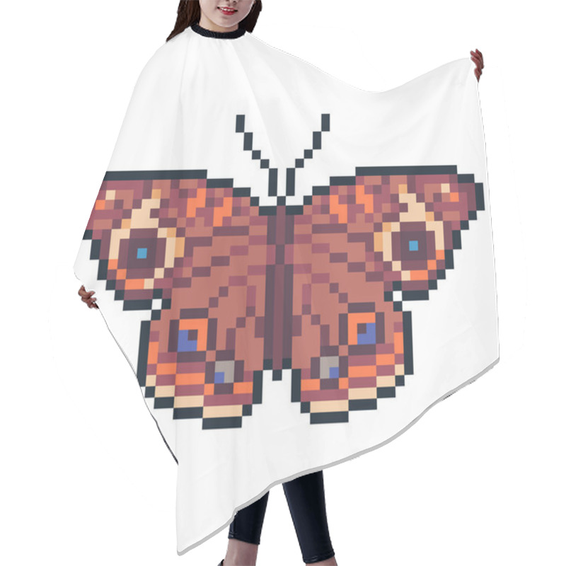 Personality  Pixel Art Vecto Buckey Butterfly Isolated On White Background. Hair Cutting Cape