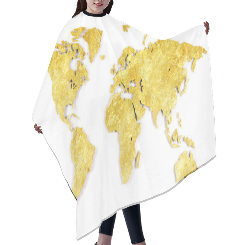 Personality  Roughly Outlined World Map On A Kitchen Wall - Shiny Gold Hair Cutting Cape