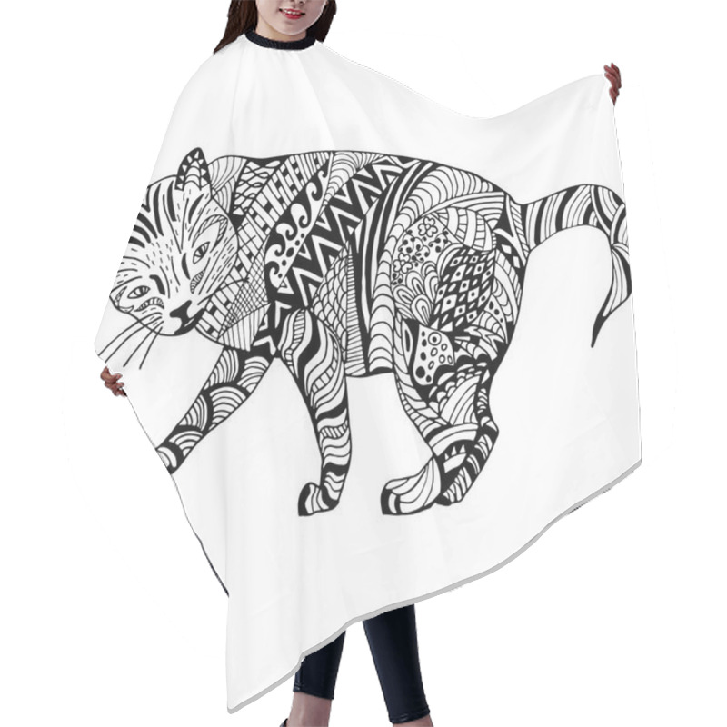 Personality  Cat Hand Drawn Doodle Graghic Hair Cutting Cape