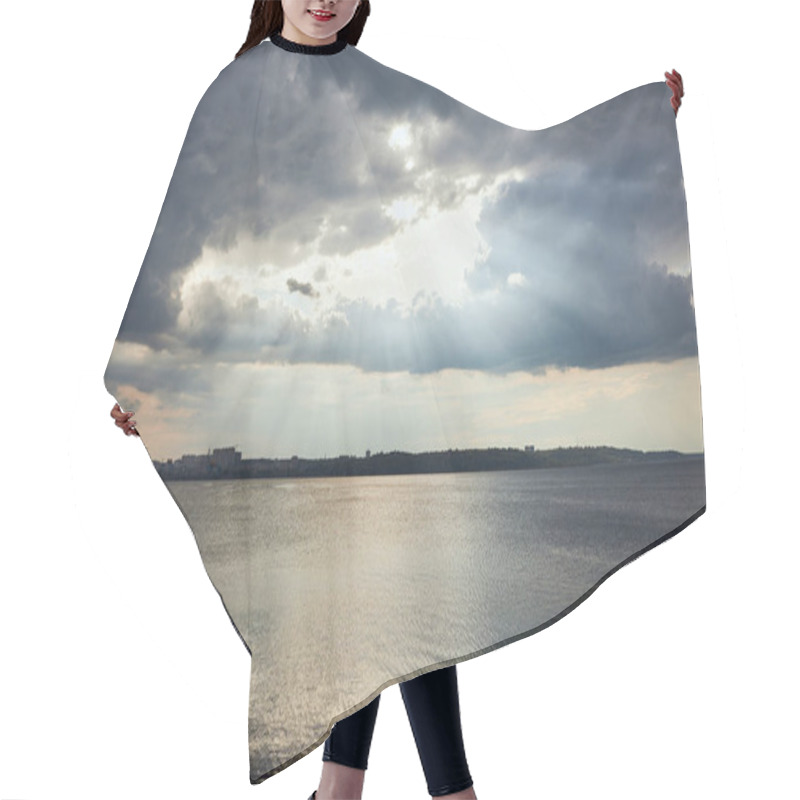 Personality  River Coastline, Overcast Weather And Clouds With Sunlight Hair Cutting Cape