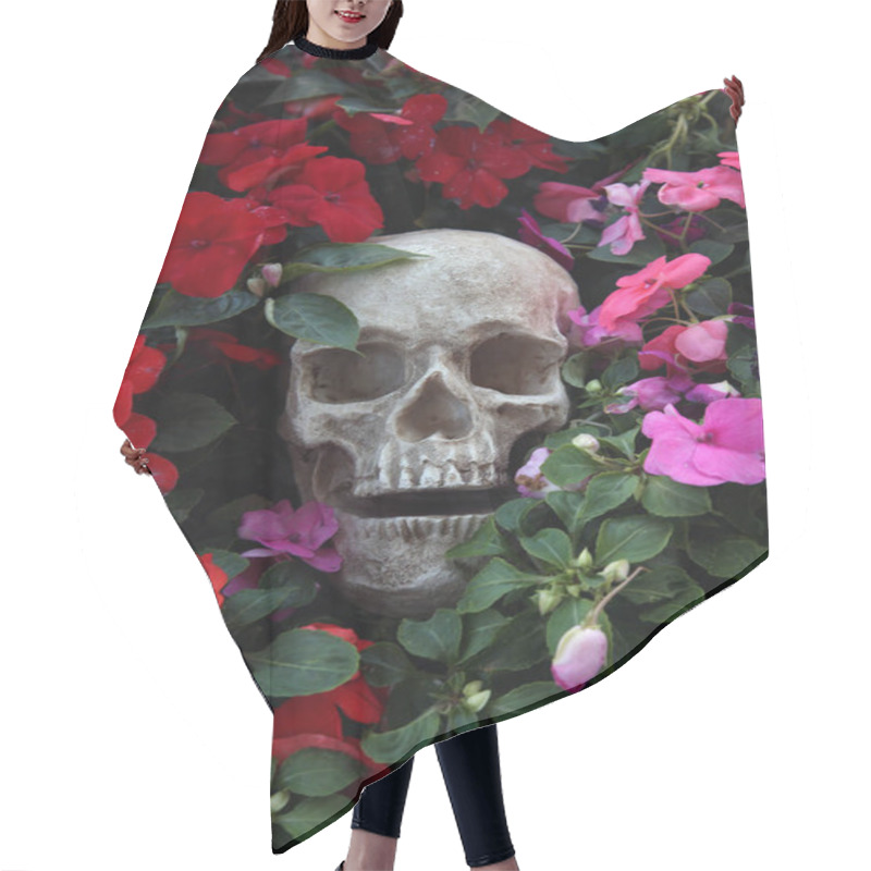 Personality  Halloween. Skull With Flowers. Halloween Human Skull In Beautiful Flowers. Spooky Halloween Images. Day Of The Dead. Cycle Of Life. Flowers Of Life. Crime Scene. Human Skull Buried In Dirt In A Crime Scene. Murder. Serial Killer. Buried In Dirt. Dead Hair Cutting Cape