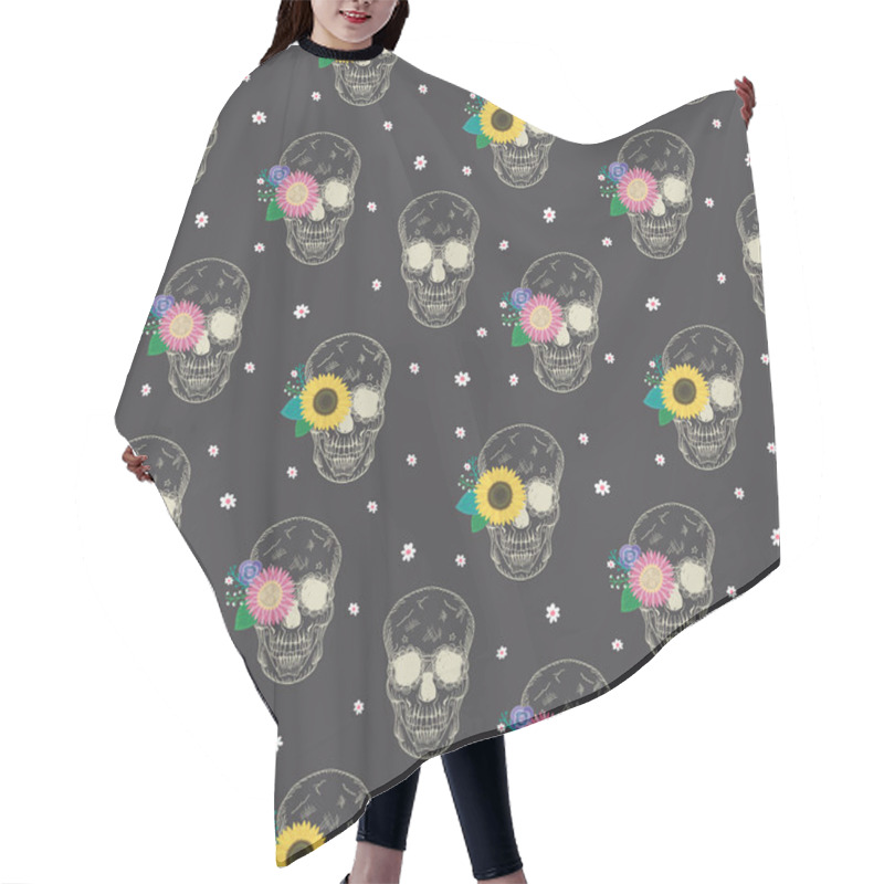 Personality  Special Seamless Pattern With Skull And Flowers Hair Cutting Cape