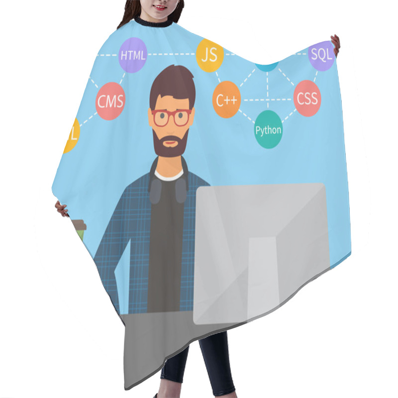 Personality  Programming And Coding. Flat Vector Hair Cutting Cape