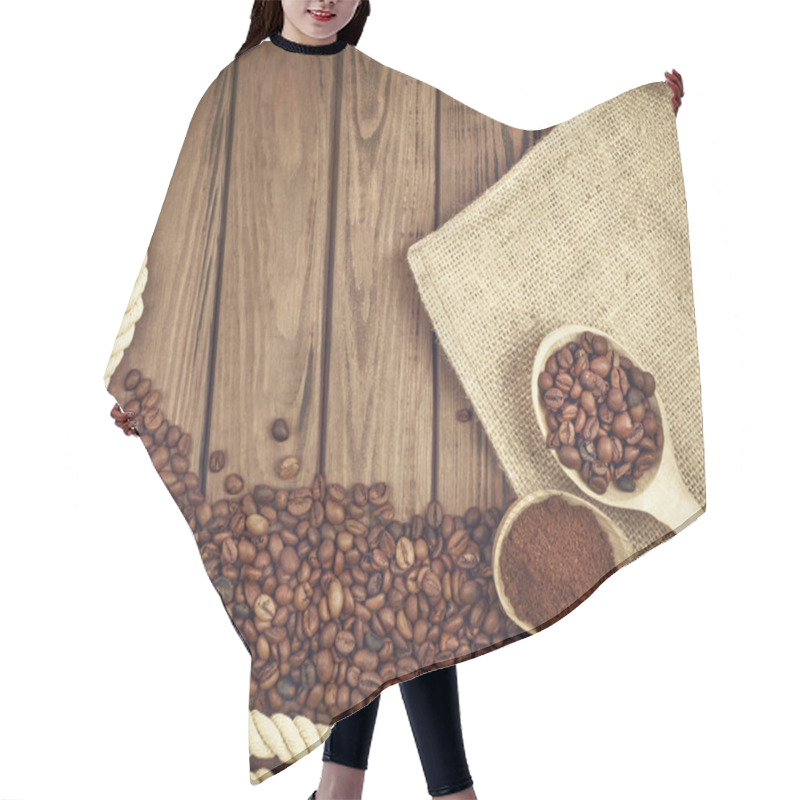 Personality  Fresh Coffee Beans On Wood Background Hair Cutting Cape