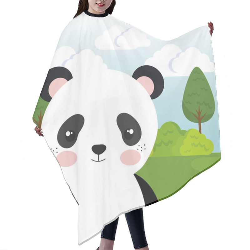 Personality  Cute Panda Bear In The Field Landscape Character Hair Cutting Cape