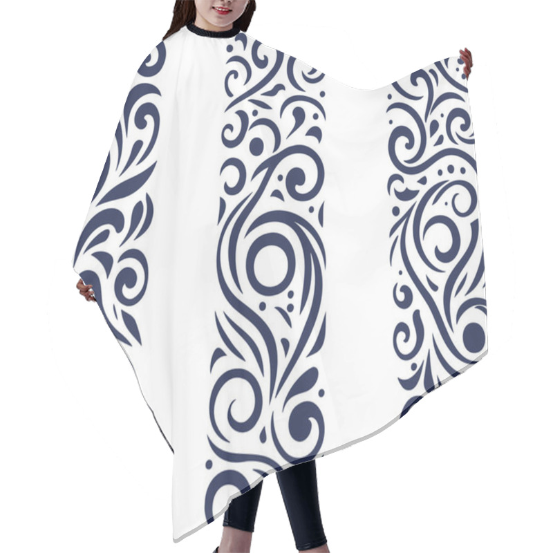 Personality  Three Vertical Abstract Tribal Maori Style Swirl Pattern Designs In Navy Blue Hair Cutting Cape